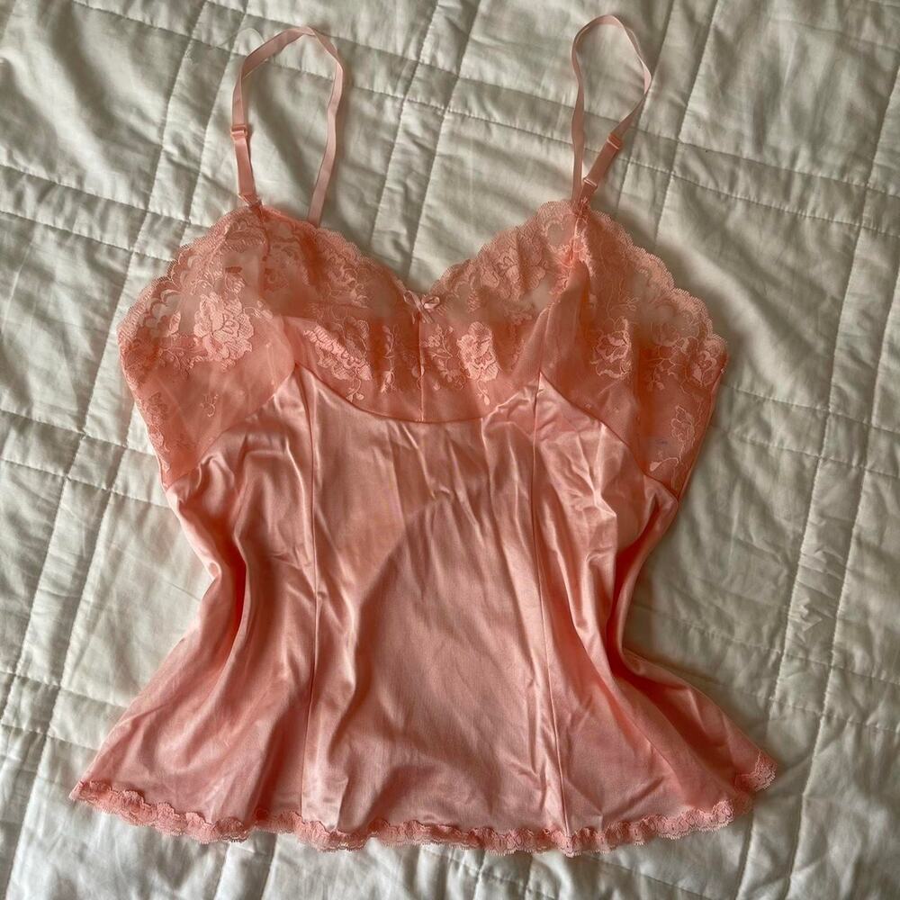Vintage‎ Coquette Lace Cami Peach Pink M Soft Girl Fairy Grunge